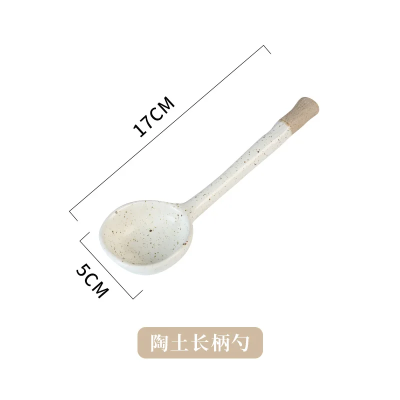 Bright Sesame Japanese-style Spoon Creamic Long Handle Soup Spoon retro Coarse Pottery Spoons Kitchen Restaurant Table Service - Image 7