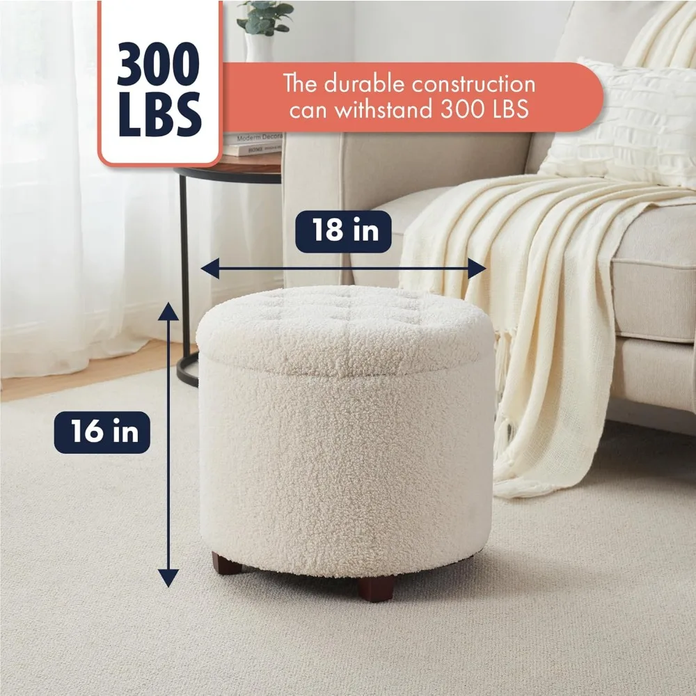 Decor Round Ottoman with Storage, Round Vanity Chair Stool Ottoman Pouf with Storage for Living Room and Bedroom - Image 2
