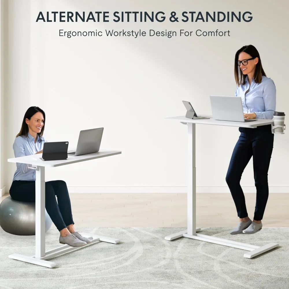 Adjustable Overbed Bedside Table with Wheels Pneumatic Mobile Standing Laptop Desk Rolling Computer Cart Movable - Image 6
