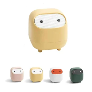 Mini Trash Can with Lid, Cute Ninja Desktop Trash Cans, Small Trash Can Office Plastic Garbage Can for Bathroom Vanity, Desktop,