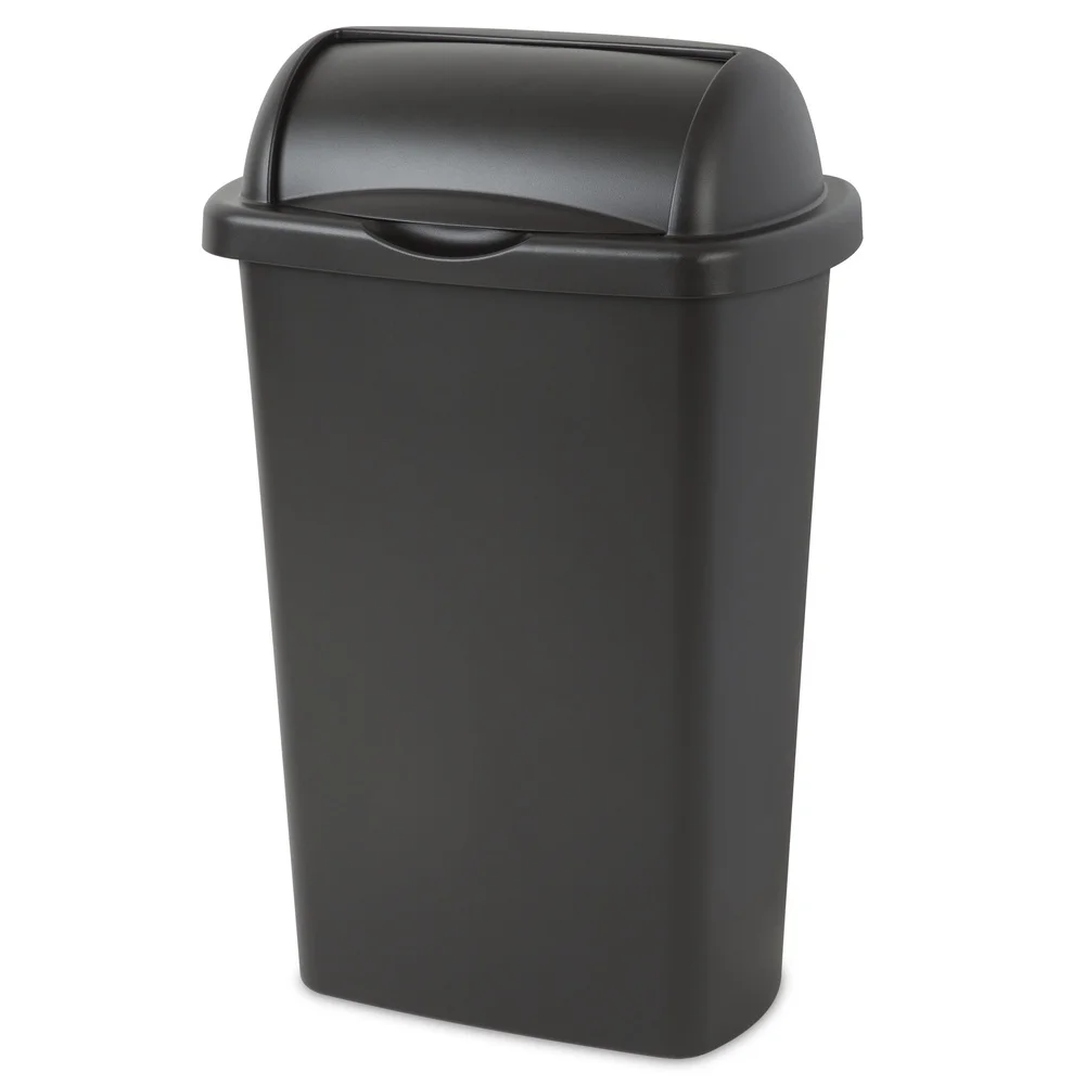 13 Gal Roll Top Wastebasket Plastic Easy Clean Kitchen Trash Can Indoor Use Durable Large Capacity Garbage Bin - Image 2