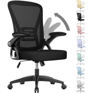 Ergonomic Office Chair, Mid Back Desk Chairs with Adjustable Height, Swivel Chair with Flip-Up Arms and Lumbar Support