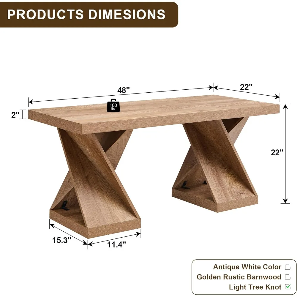 Modern Coffee Table, 48" Twisted Center Table with Wood Thickened Pedestal, Rectangular Rustic Living Room Table, Farmhouse Sto - Image 2
