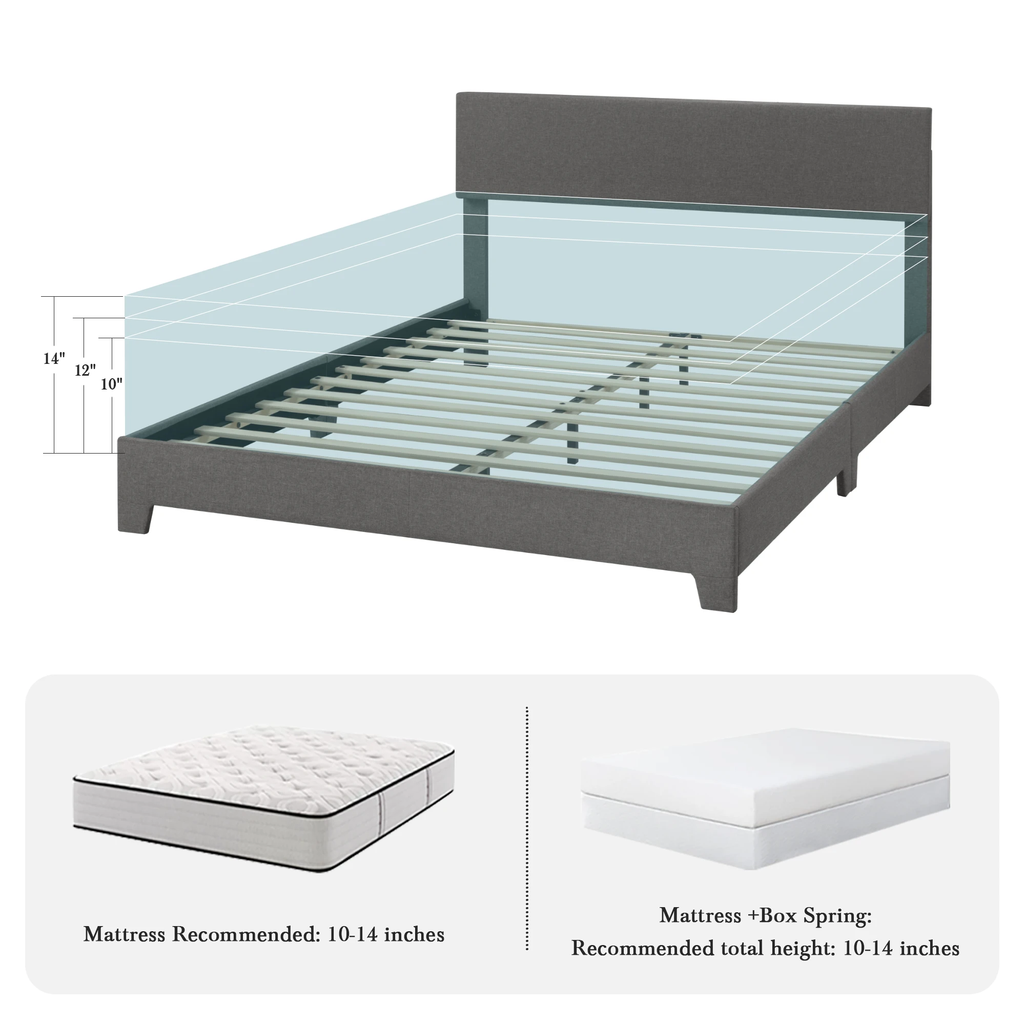 HOOMIC Upholstered Bed Frame with Adjustable Headboard, Soft Linen Fabric, Strong Supporting Structure, Noise-Free Allewie - Image 5