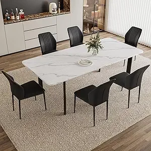 Extendable Dining Table Set for 6-8 People, 63 to 78.7 Inch MDF Kitchen Table with 6 Upholstered Chairs, Space-Saving for Dining - Image 10