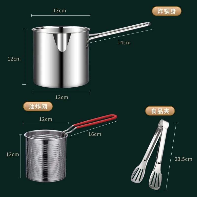 Stainless steel fryer with deep frying basket, multifunctional small pot, stainless steel french fries, fried chicken cookingpot - Image 8