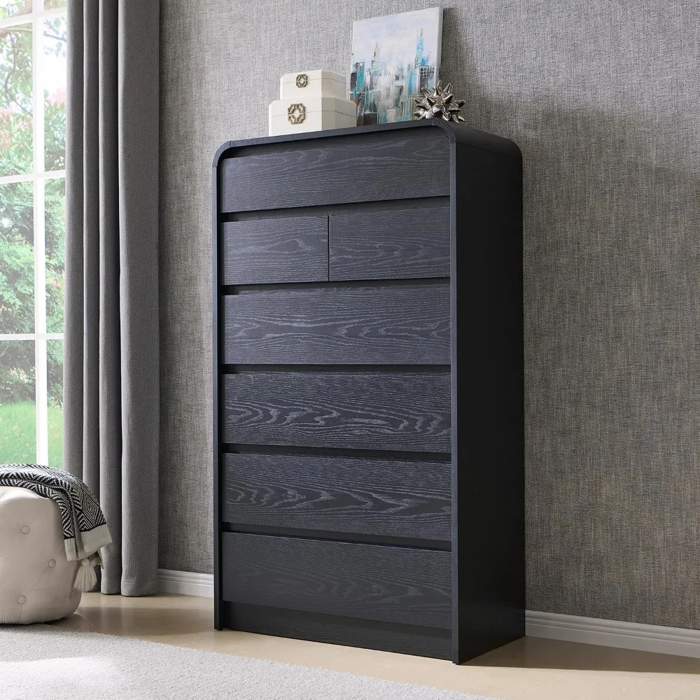 Modern 7 Drawers Dresser for Bedroom, 55" Tall Dressers & Chest of Drawers w/Curved Profile Design, Wood Mid Century Vertical St