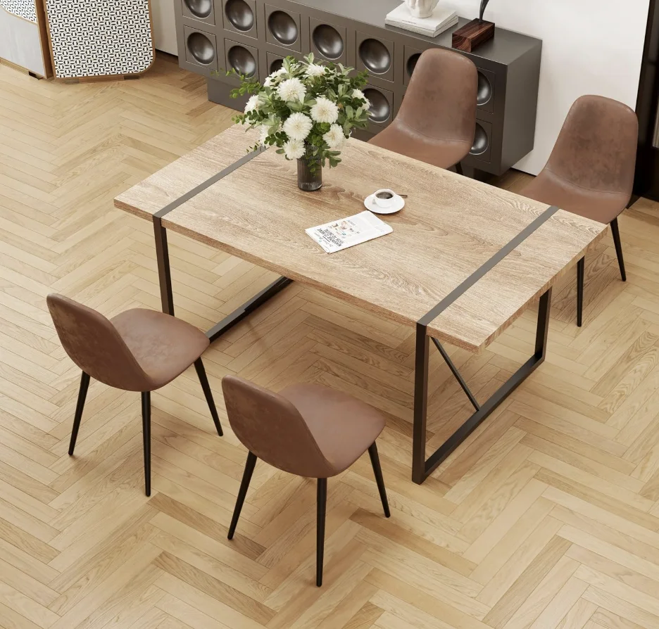 Dining Table Set for 4, Modern 55'' Wood Dinette Table Set for 4 with Fabric Dining Chairs,Table and Chairs Set of 4,Ideal for K - Image 4