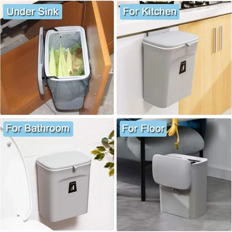 7/10L Wall Mounted Trash Can Household Galley Waste Bin Hanging Bathroom Trash Can With Lid Food Garbage Bin Kitchen Accessories - Image 6