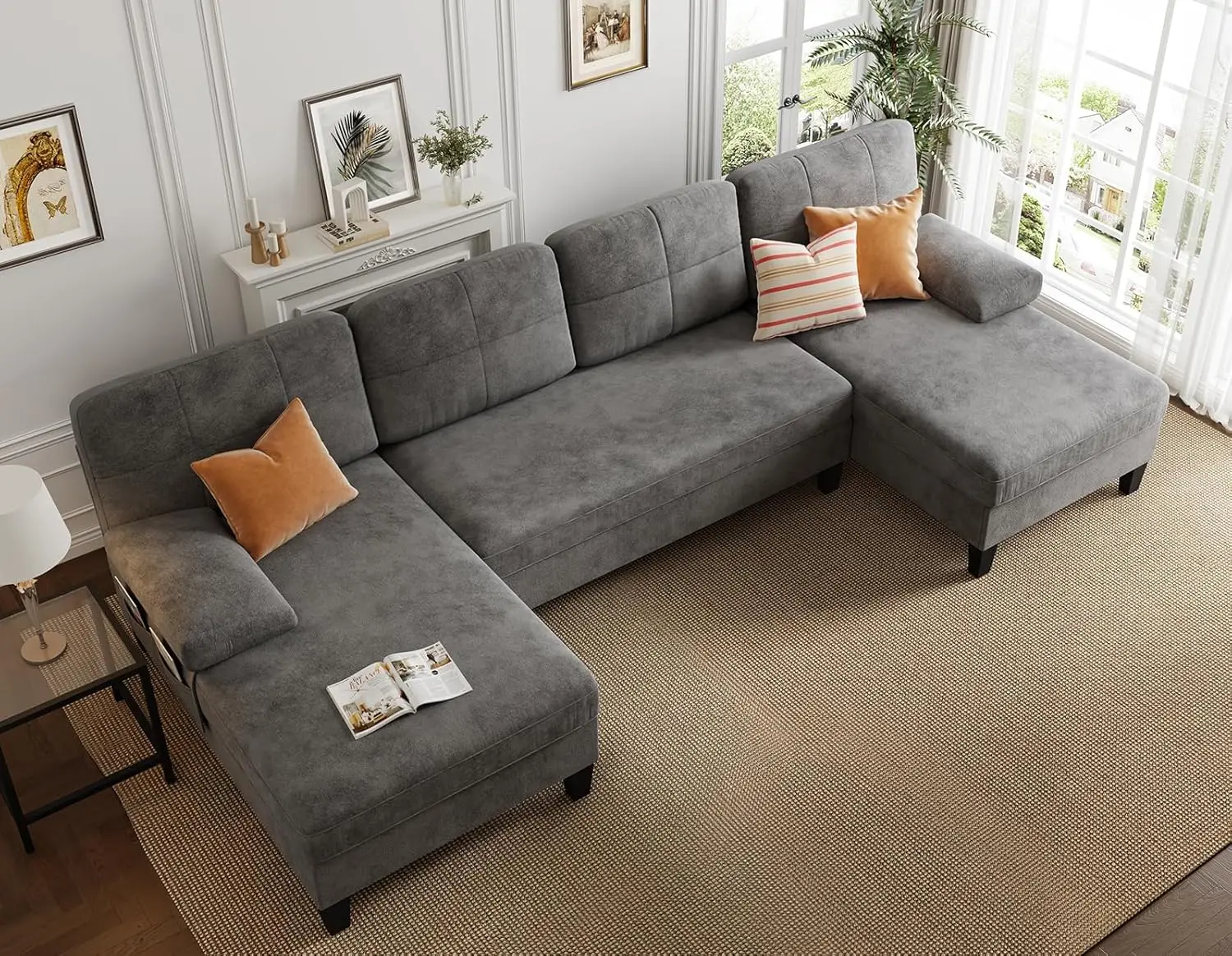 Convertible Sectional Sofa Couch, 112 Inch U Shaped Sofa with Double Chaise and Storage Bag, 4 Seat Sofa Set for Apartment, - Image 9