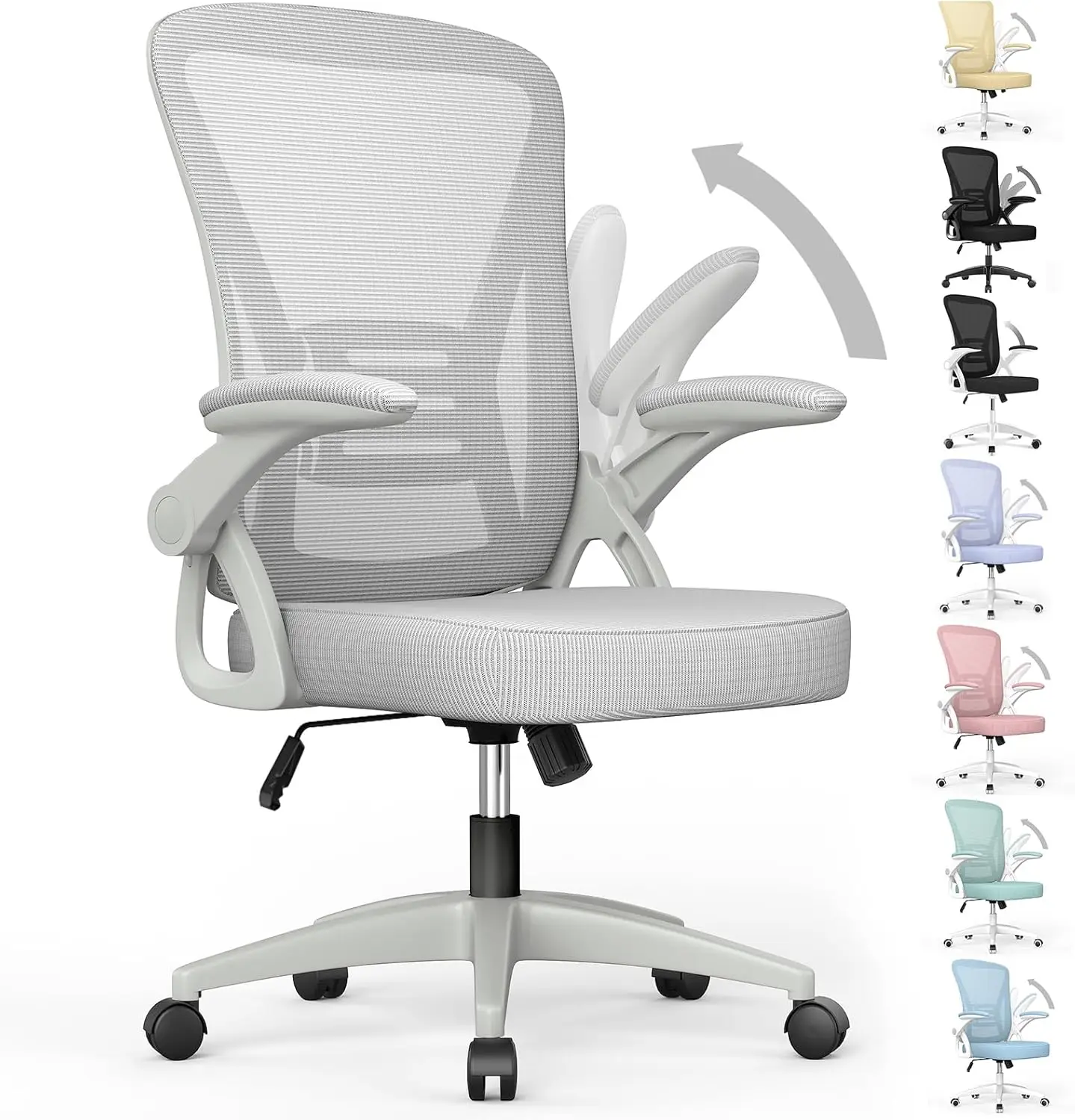 Ergonomic Office Chair, Mid Back Desk Chairs with Adjustable Height, Swivel Chair with Flip-Up Arms and Lumbar Support - Image 8