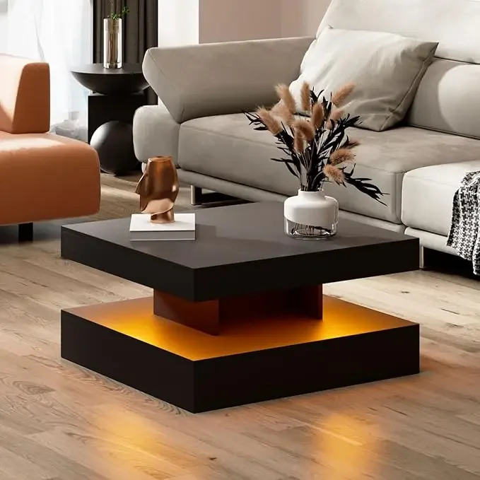 LED Coffee Table with 2 Storage Drawers for Living Room Square Center Middle Table Modern Cocktail Table with Light - Image 11