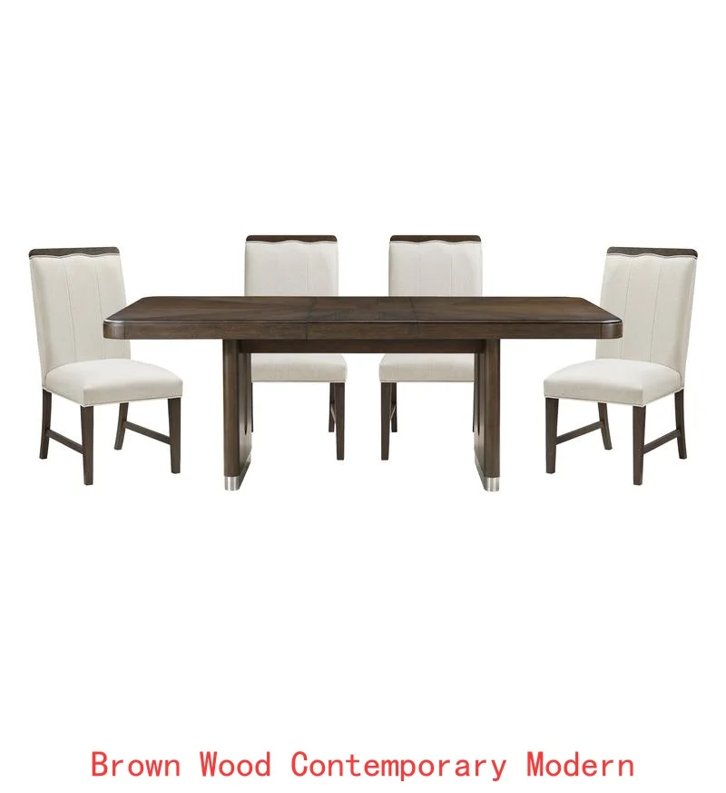 Modern Brown Finish 7-Piece Dining Set with Round Table and 6 Beige Upholstered Side Chairs - Durable Metallic Base, Elegant - Image 10