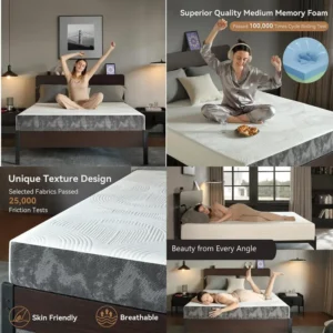 8 Inch Full Size Gel Green Tea Memory Foam Mattress - Medium Firmness, Pressure Relieving, Fiberglass-Free Mattress in a Box