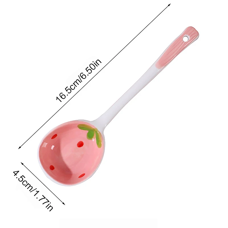 1Pc Cute Strawberry Ceramic Soup Spoon Ice Cream Hand Painted Coffee Dessert Long Handle Spoon Kitchen Tableware Accessories - Image 6