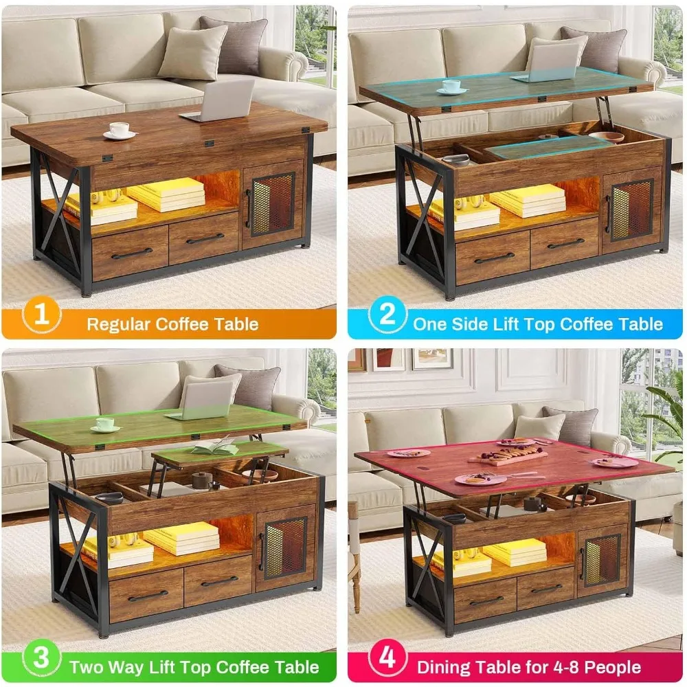 40" Lift Top Coffee Table, 4 in 1 Coffee Tables with Storage Cabinet for Living Room, Small Farmhouse Coffee Table with 2 - Image 4
