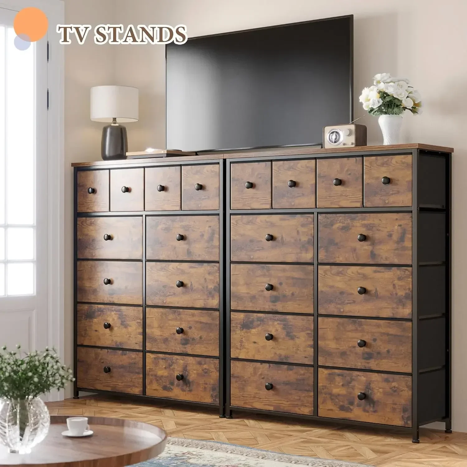 Dresser for Bedroom with 12 Drawers Dressers & Chests of Drawers,Wood Top Metal Frame, Rustic Brown - Image 4