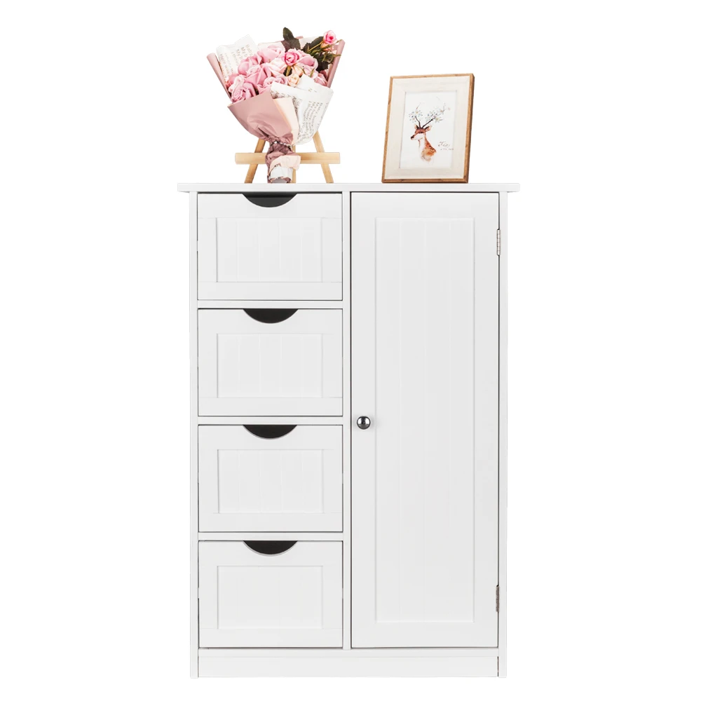 Single Door Bathroom Storage Cabinet with 4 Drawers White - Image 7