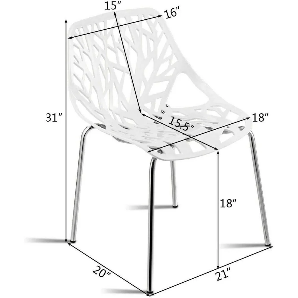 Set of 6 Modern Dining Chairs w/Plastic Feet Pads Stackable Chair Geometric Style Furniture Dining Side Chairs (6 Packs, White) - Image 3