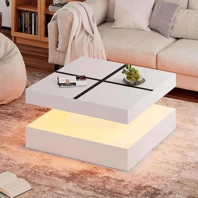 LED Coffee Table with 2 Storage Drawers for Living Room Square Center Middle Table Modern Cocktail Table with Light - Image 13