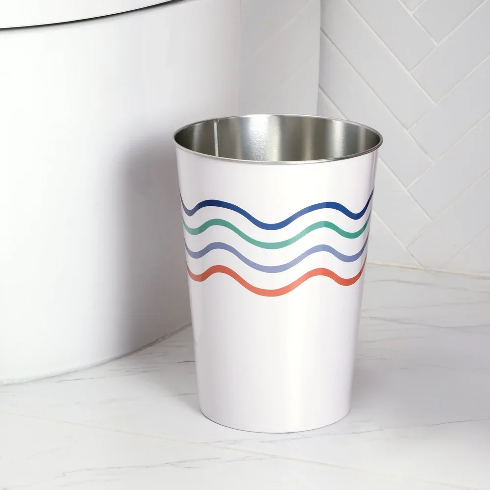 Metal Wave Waste Can Decorative Trash Bin Functional Bathroom Bedroom Indoor Use Multicolor Open Top Wastebasket 1.8 Gallon - Image 3