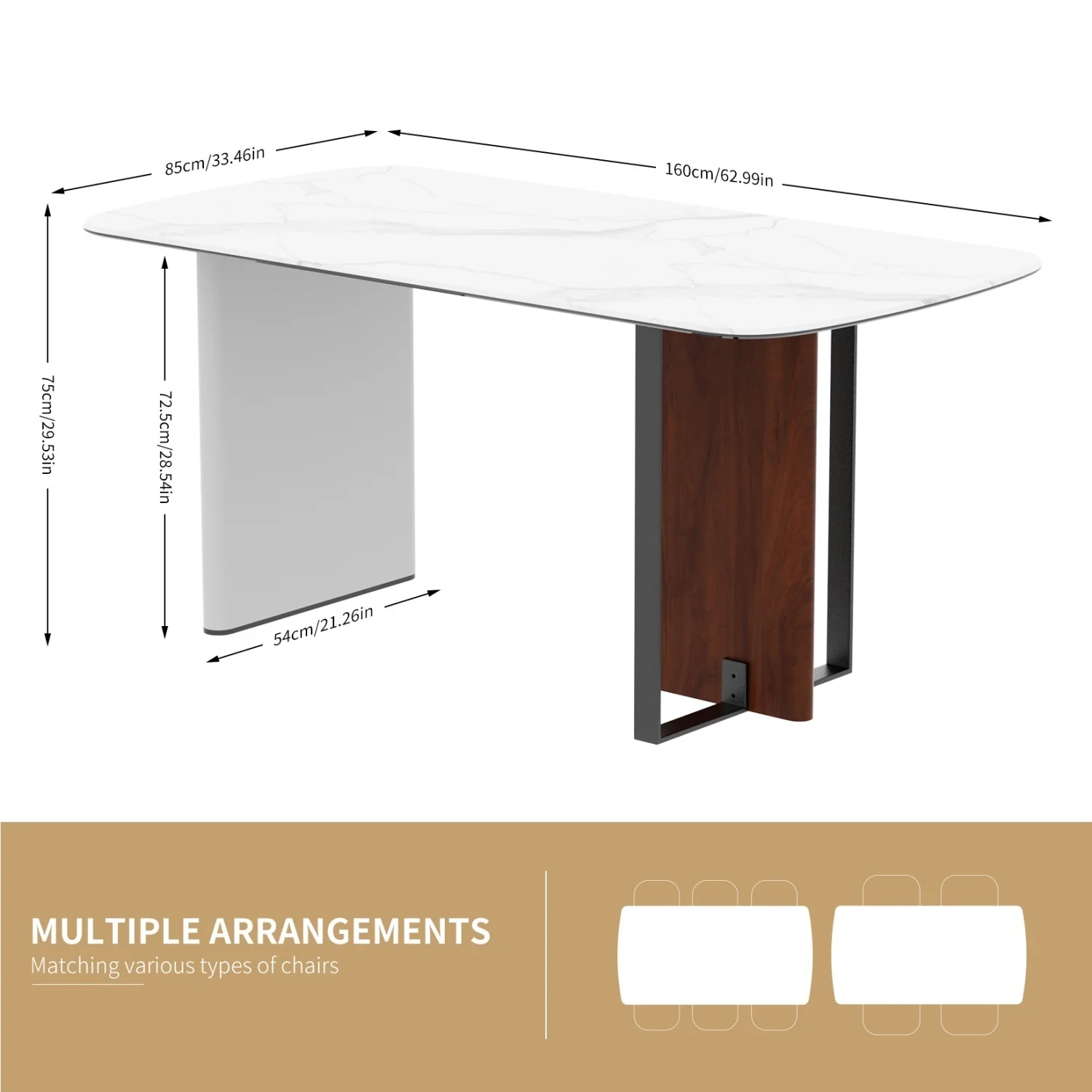 160CM Large Kitchen Table for 4-6 People Rectangular Dinner Table Dining Room Furniture Stone Glass-top Banquet Hall No Chairs - Image 4