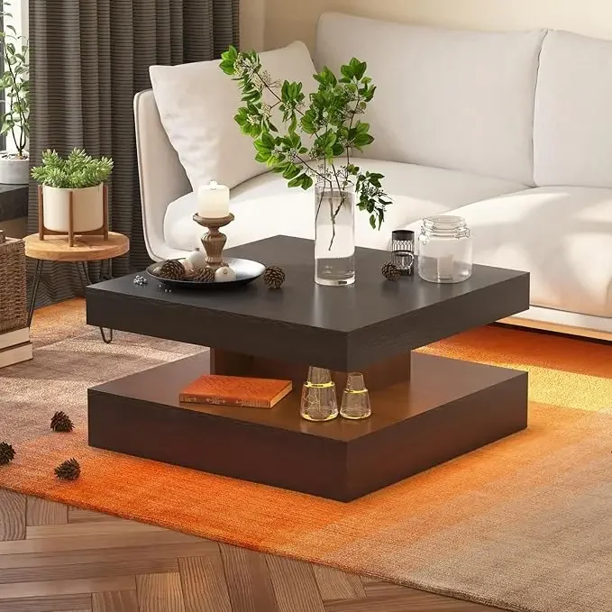 LED Coffee Table with 2 Storage Drawers for Living Room Square Center Middle Table Modern Cocktail Table with Light - Image 12