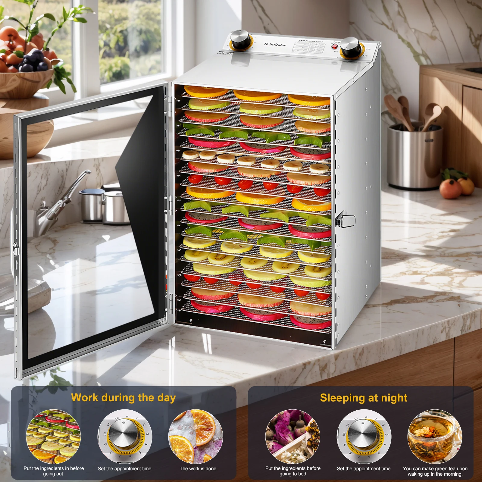 Food-Dehydrator Machine with 18 Stainless Steel Trays Temperature Control Stainless Steel Dehydrator Machine for Meats & Veggies - Image 3