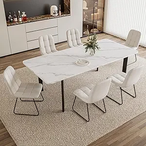 Extendable Dining Table Set for 6-8 People, 63 to 78.7 Inch MDF Kitchen Table with 6 Upholstered Chairs, Space-Saving for Dining - Image 12