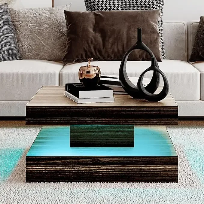 LED Coffee Table with 2 Storage Drawers for Living Room Square Center Middle Table Modern Cocktail Table with Light - Image 8