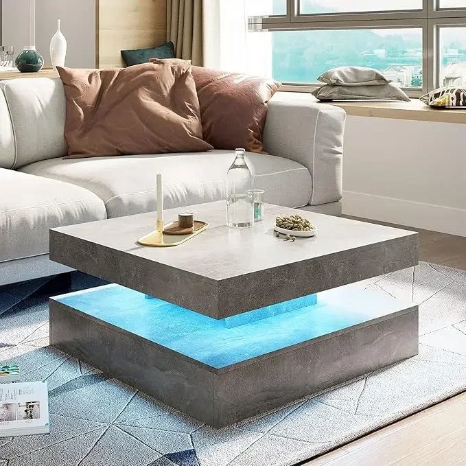 LED Coffee Table with 2 Storage Drawers for Living Room Square Center Middle Table Modern Cocktail Table with Light - Image 14