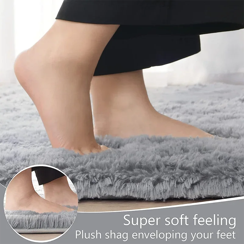 Shaggy Area Gray Rug For Living Room Super Soft Long Pile Bedroom Carpet Non-Slip Children's Home Decor Fluffy Bedside Floor Mat - Image 3