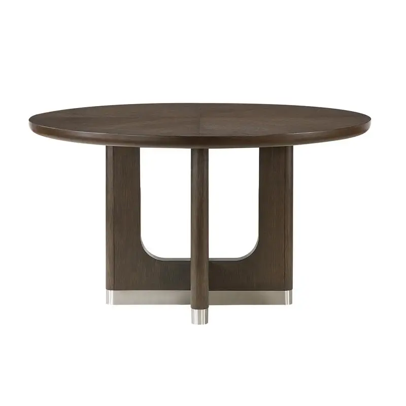 Modern Brown Finish 7-Piece Dining Set with Round Table and 6 Beige Upholstered Side Chairs - Durable Metallic Base, Elegant - Image 3