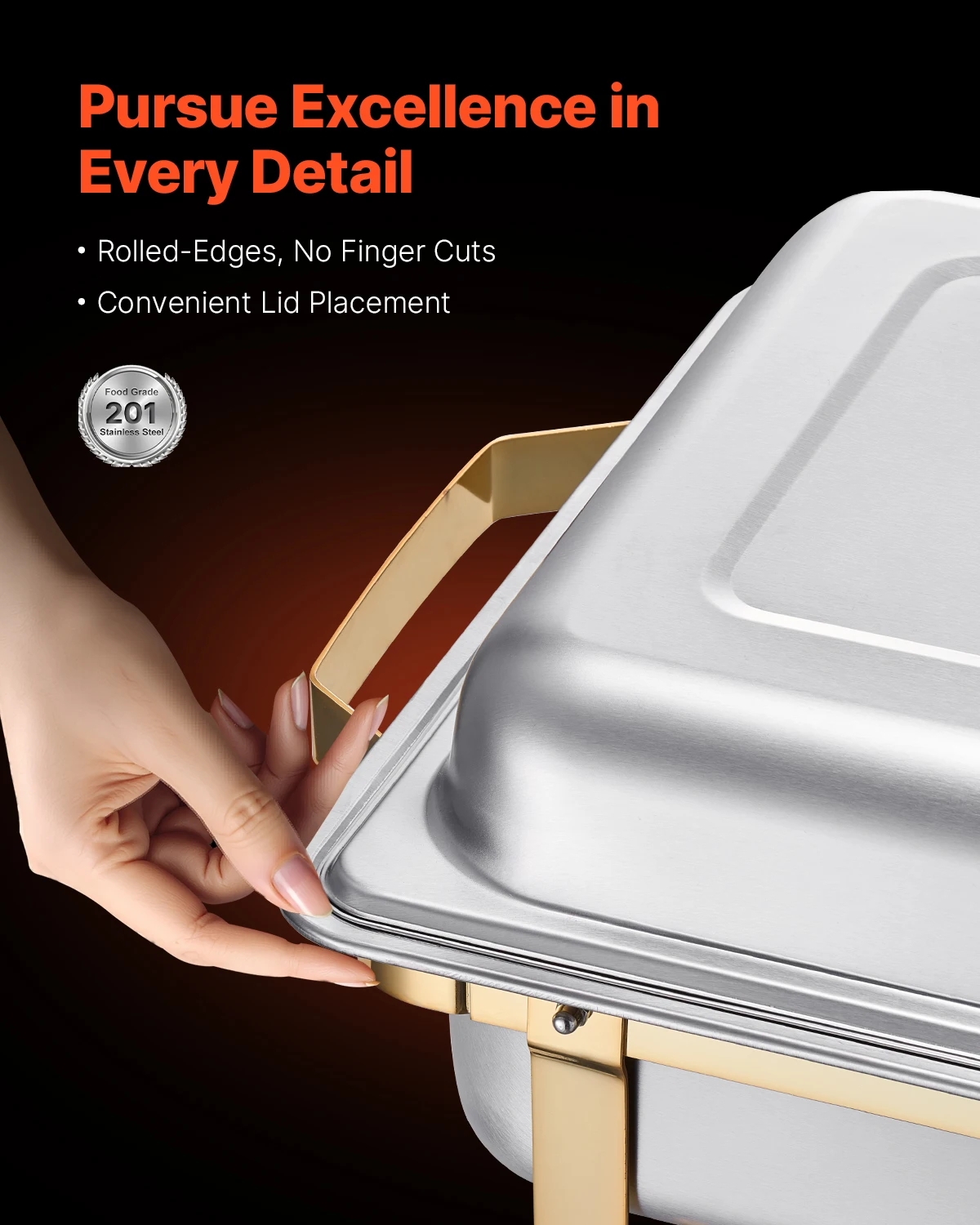 SucceBuy 8 Qt 4 Pack Chafing Dish Buffet Set Stainless Steel Chafer with 2 Full Size and 4 Half Size Pans Catering Warmer Server - Image 2