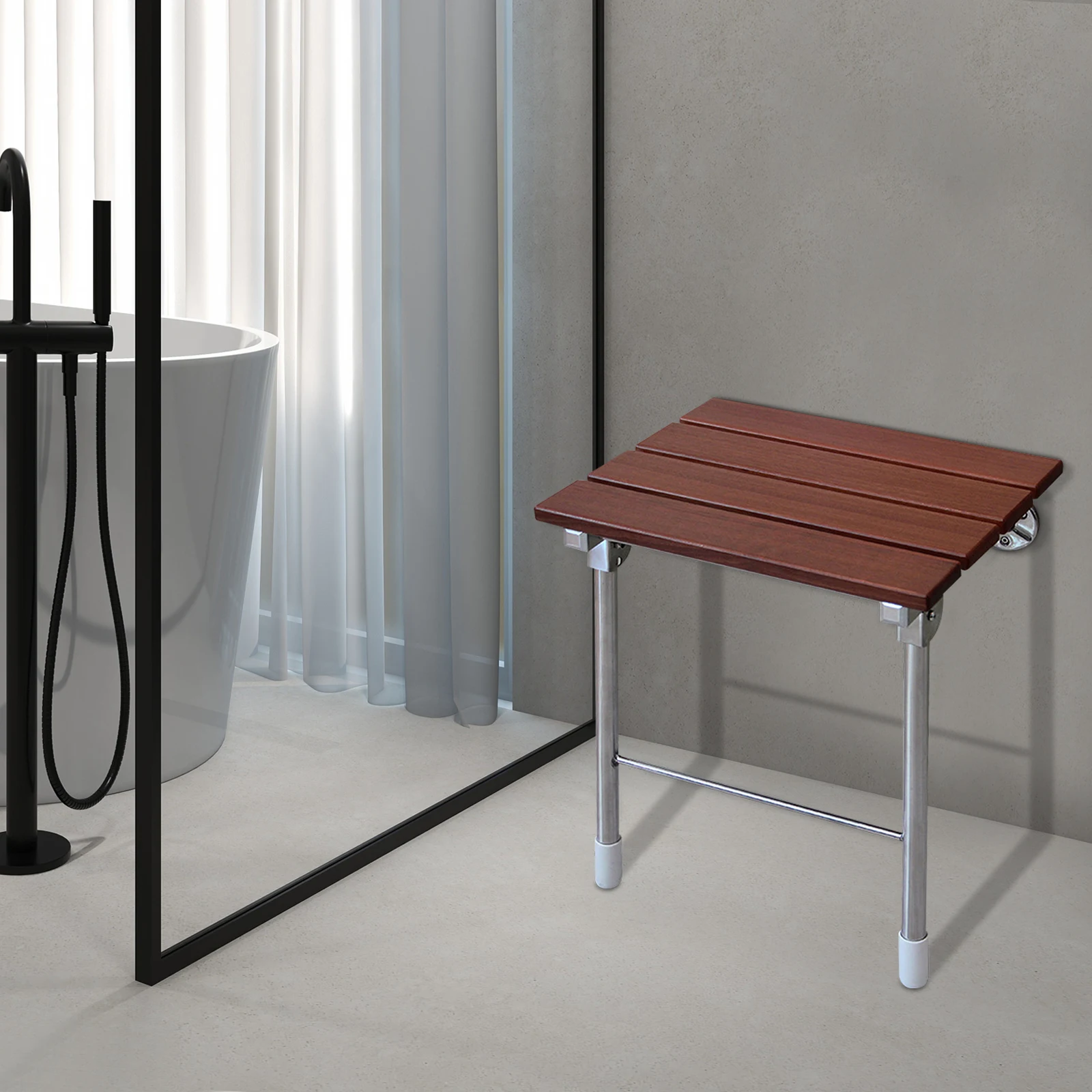 Wooden Wall Mounted Shower Chair, Folding Bathroom Shower Seat, Home & Hotel Furniture, Shoe Bench - 160kg Capacity, 38*31*44cm - Image 7