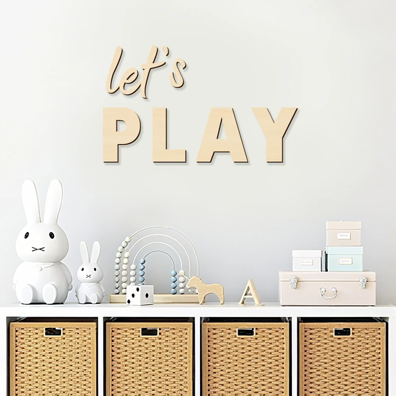 Wall Sign for Kid's Play Wooden Let's Play Wall Stickers Suitable for Children's Playrooms Nursery Room Bedroom Wall Decorations - Image 2