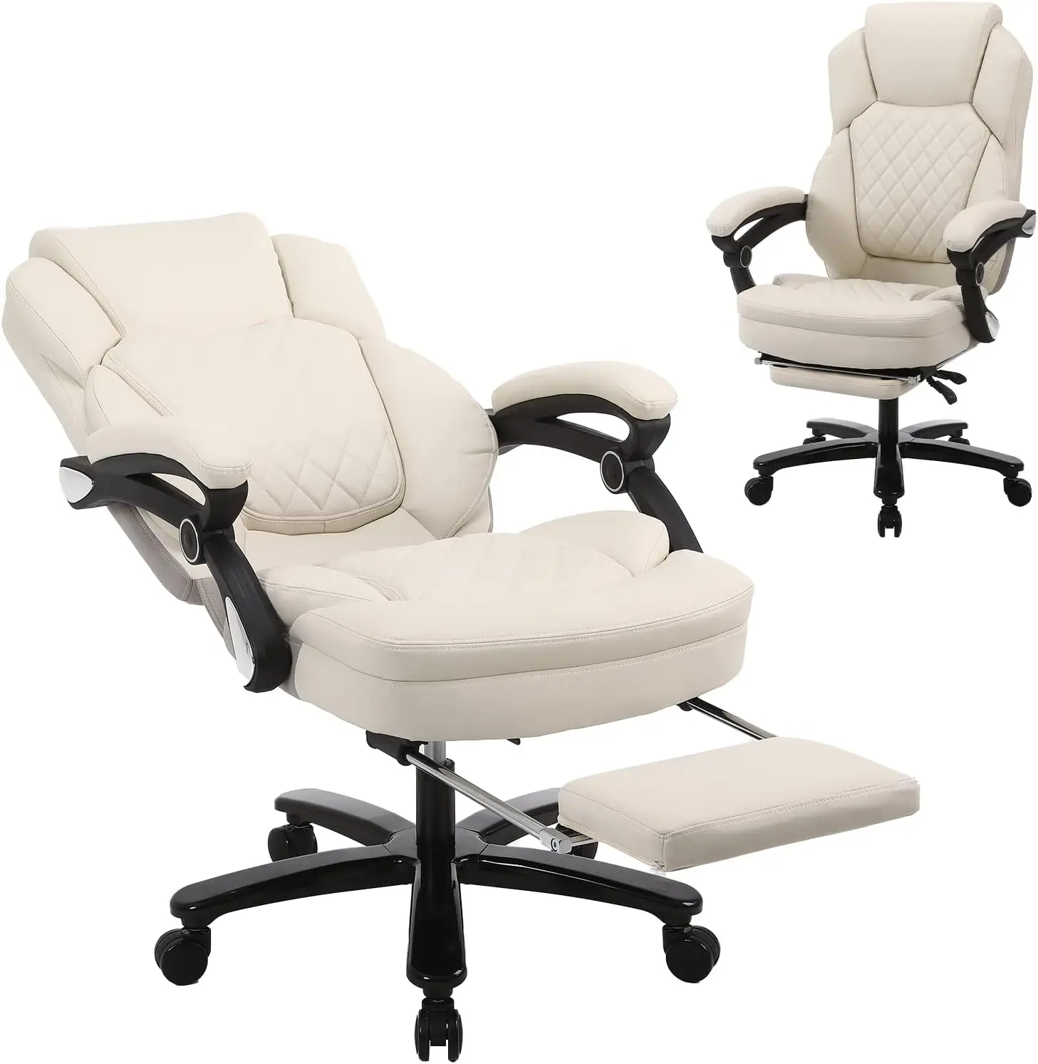 400lb Big Tall Recliner Office Chairs with Footrest PU Leather High Back Reclining Desk Chairs with Wheels, Plus Size Home Offi - Image 6