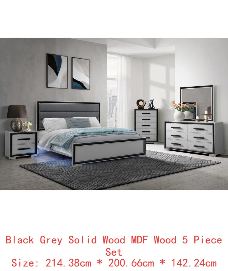 5PC King Bedroom Set – Grey & Black Design - Image 14
