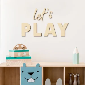 Wall Sign for Kid's Play Wooden Let's Play Wall Stickers Suitable for Children's Playrooms Nursery Room Bedroom Wall Decorations