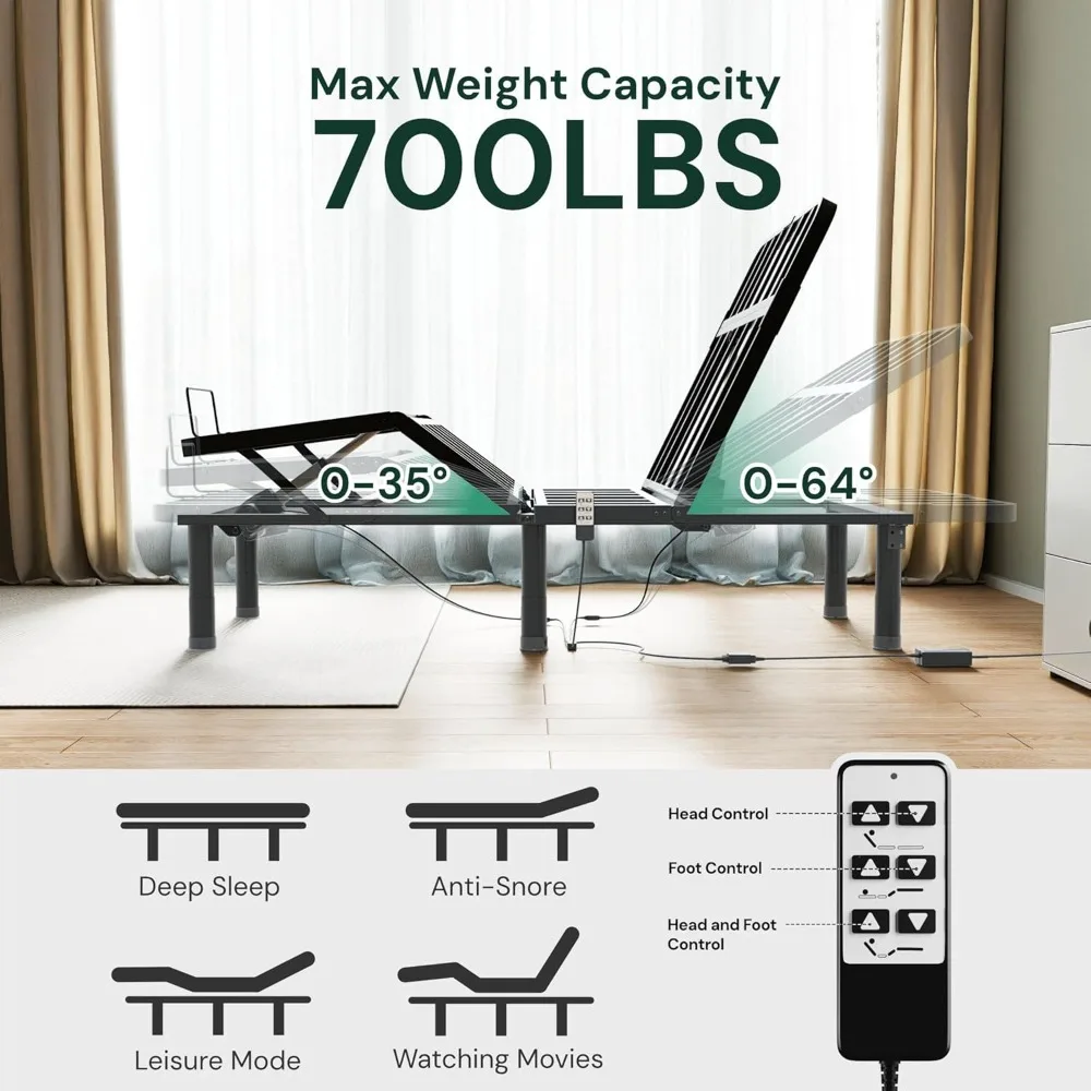 Adjustable Bed Frame, Wired Remote Control, Independent Head and Foot Incline, Electric Bed Frame Base, Adjustable Bed Leg - Image 5