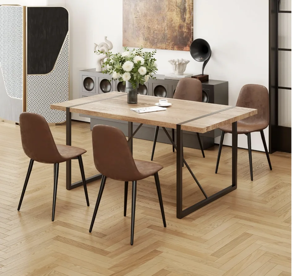Dining Table Set for 4, Modern 55'' Wood Dinette Table Set for 4 with Fabric Dining Chairs,Table and Chairs Set of 4,Ideal for K - Image 2