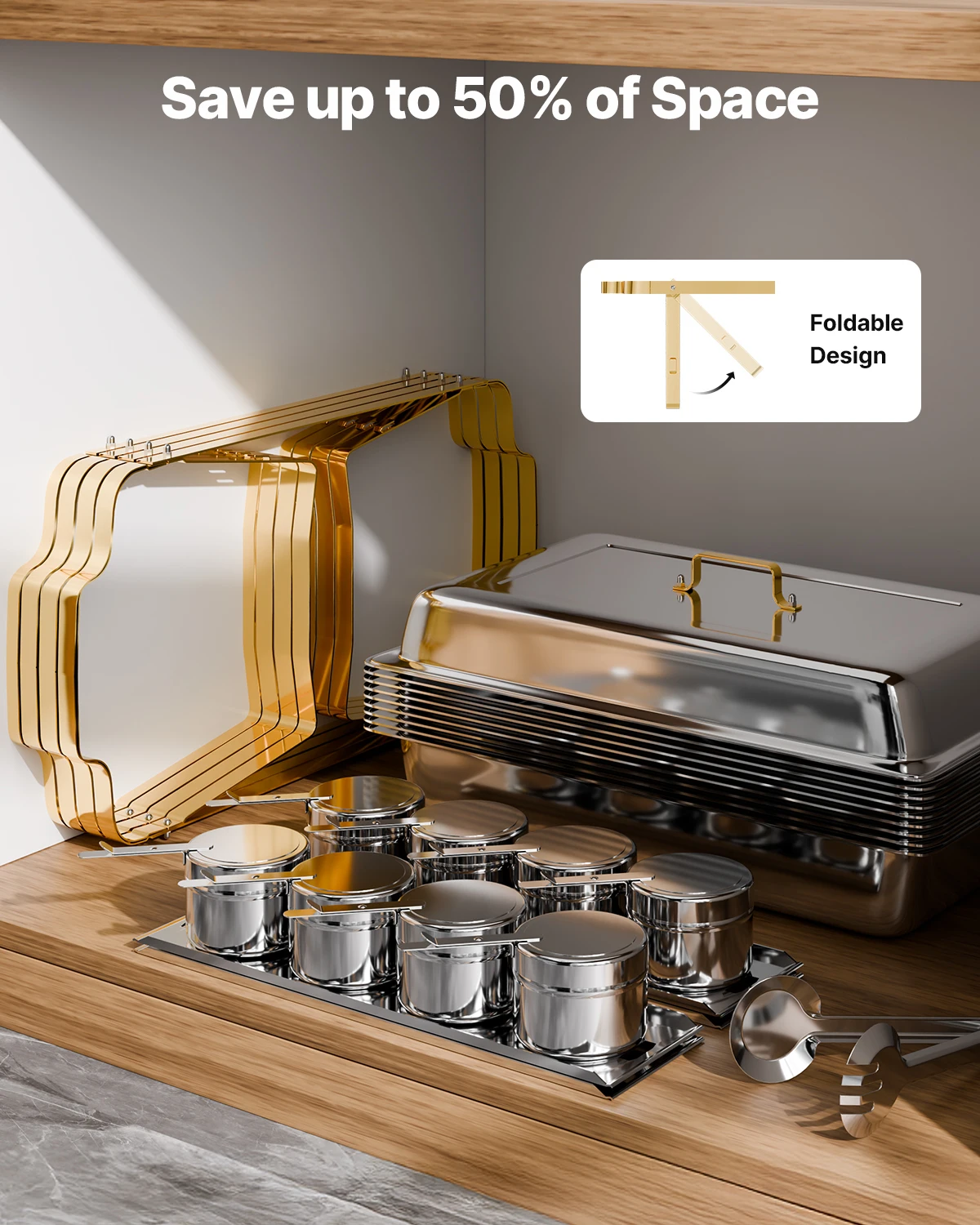 SucceBuy 8 Qt 4 Pack Chafing Dish Buffet Set Stainless Steel Chafer with 2 Full Size and 4 Half Size Pans Catering Warmer Server - Image 6