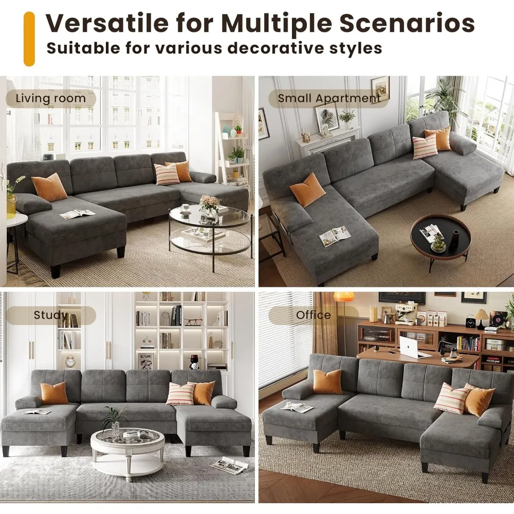 Convertible Sectional Sofa Couch, 112 Inch U Shaped Sofa with Double Chaise and Storage Bag, 4 Seat Sofa Set for Apartment, - Image 6