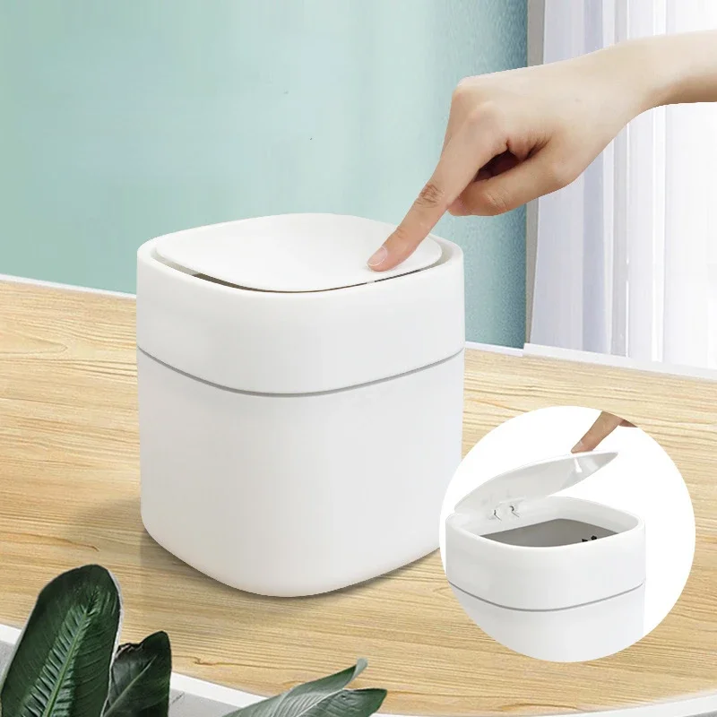 2L Mini Desktop Bin Universal Car Interior Storage Case with Cover Home Desk Clean Workspace Garbage Box Pressing Trash Can - Image 3