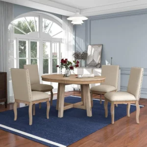 harper & bright designs round kitchen dining table set for 4, 5 piece farmhouse wood round extendable dining table and 4 upholst