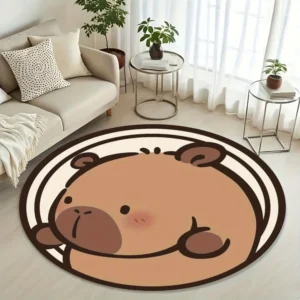 1pc Cute Cartoon Bear Design Round Mat - Soft Flannel, Non-Slip, Machine Washable, Perfect for Living Room, Bedroom, Kitchen