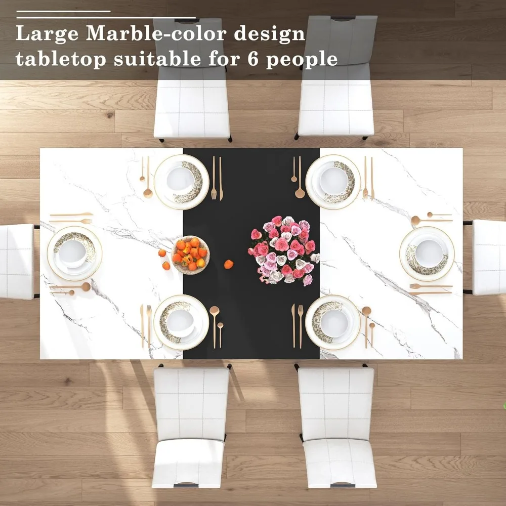 7-Piece Dining Set for 4-6 People: Large 71 Wooden Kitchen Table with 6 Chairs (White and Black) - Image 3
