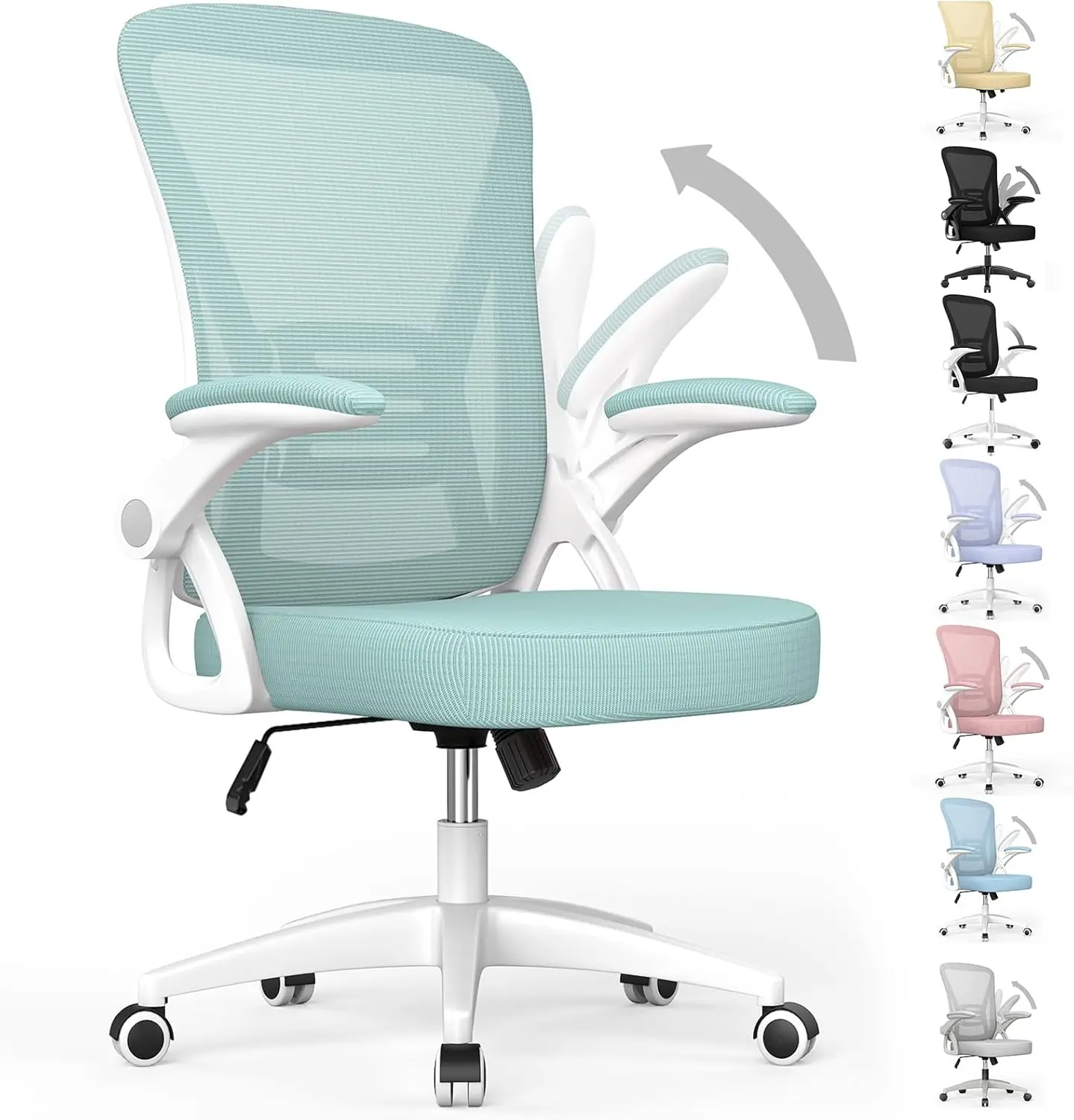 Ergonomic Office Chair, Mid Back Desk Chairs with Adjustable Height, Swivel Chair with Flip-Up Arms and Lumbar Support - Image 9