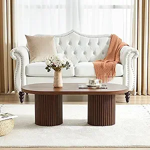 Fluted Oval Coffee Table for Living Room, Boho Modern Coffee Table with Fluted Legs, Curved Round Wood Center Table for Home, S - Image 7