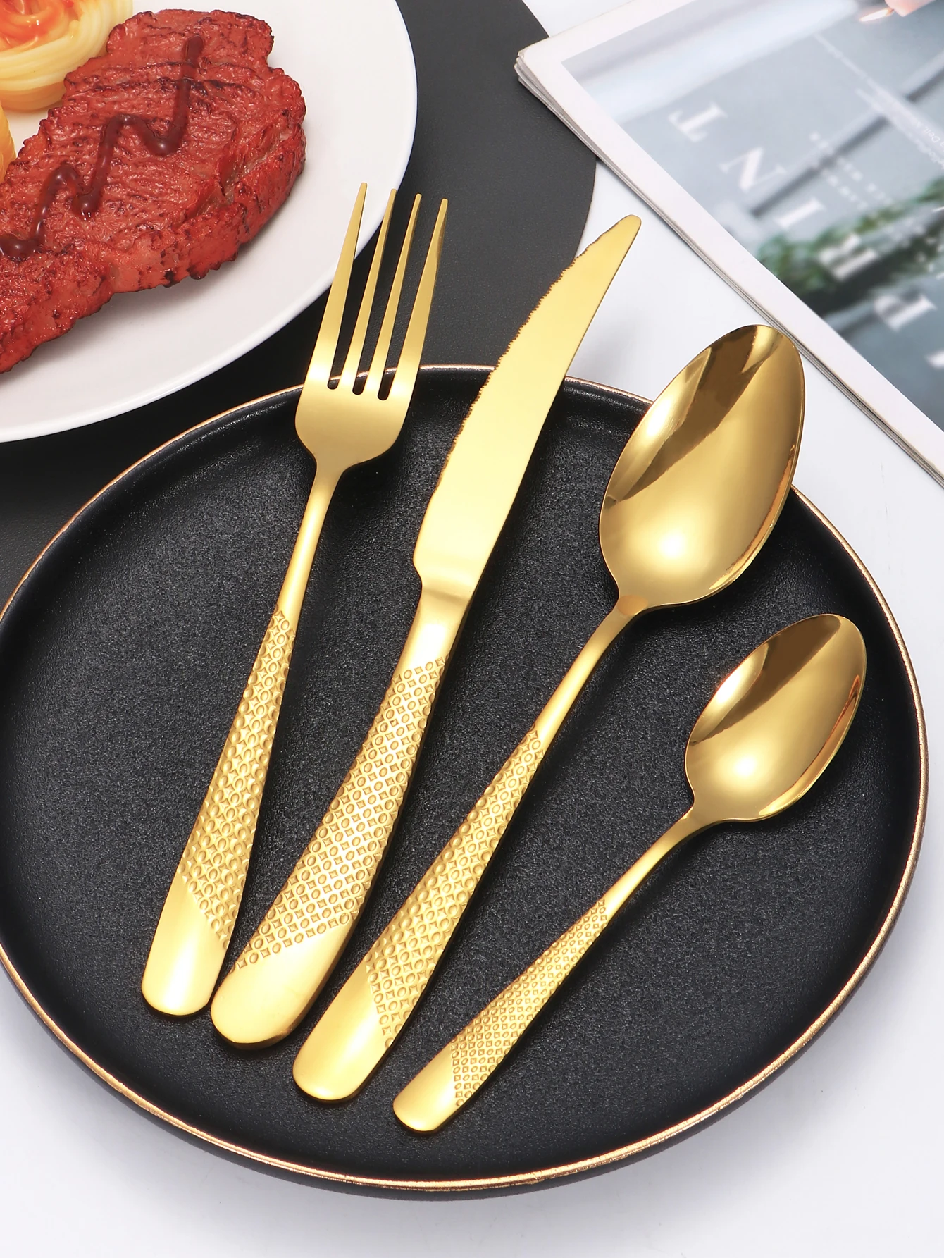 24pc Stainless steel tableware star steak knife and fork dessert fork spoon family suits - Image 5
